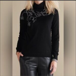 NWT Soft Surroundings Sweater Womens Black Lightweight Cardigan Turtle Nk Sz M